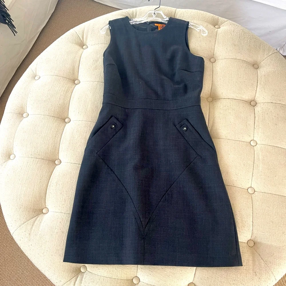 Tory Burch black sleeveless dress with button pockets - Picture 1 of 9